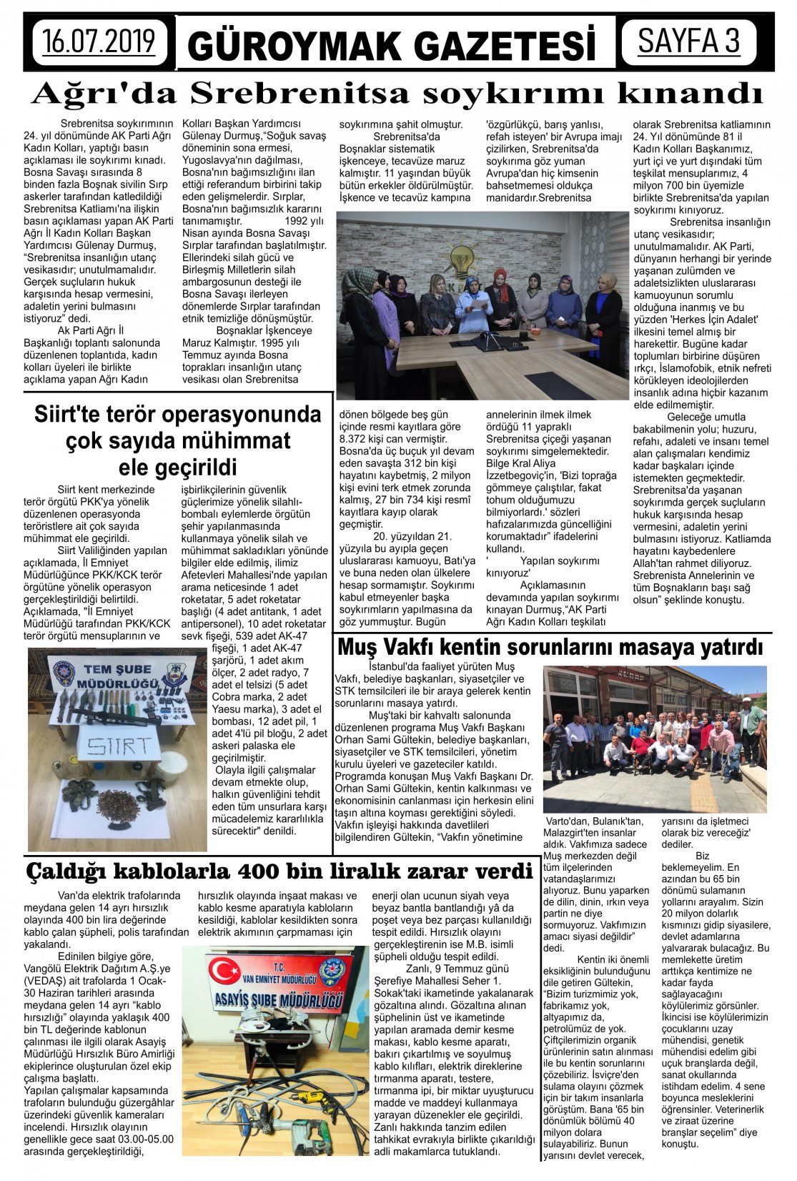 Güroymak Gazetesi  Sayılı Gazete Küpürü