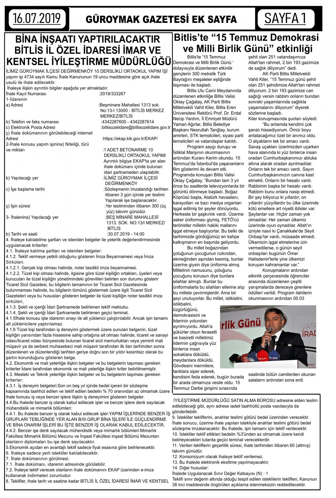 Güroymak Gazetesi  Sayılı Gazete Küpürü