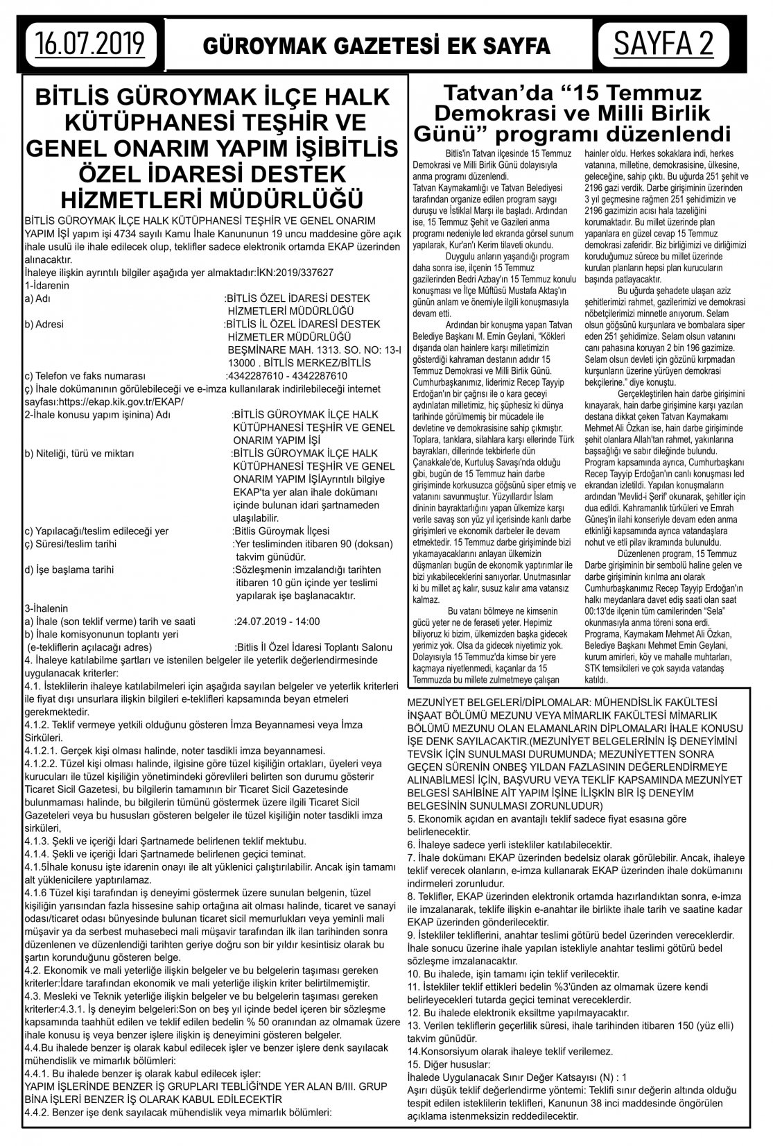 Güroymak Gazetesi  Sayılı Gazete Küpürü