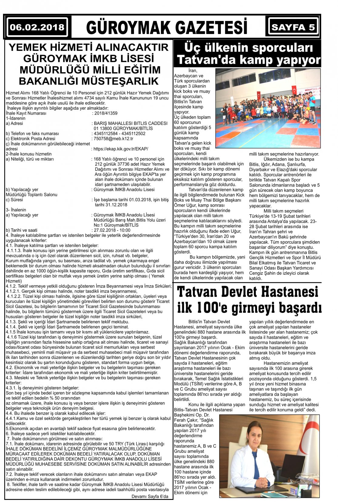 Güroymak Gazetesi 5.jpg Sayılı Gazete Küpürü