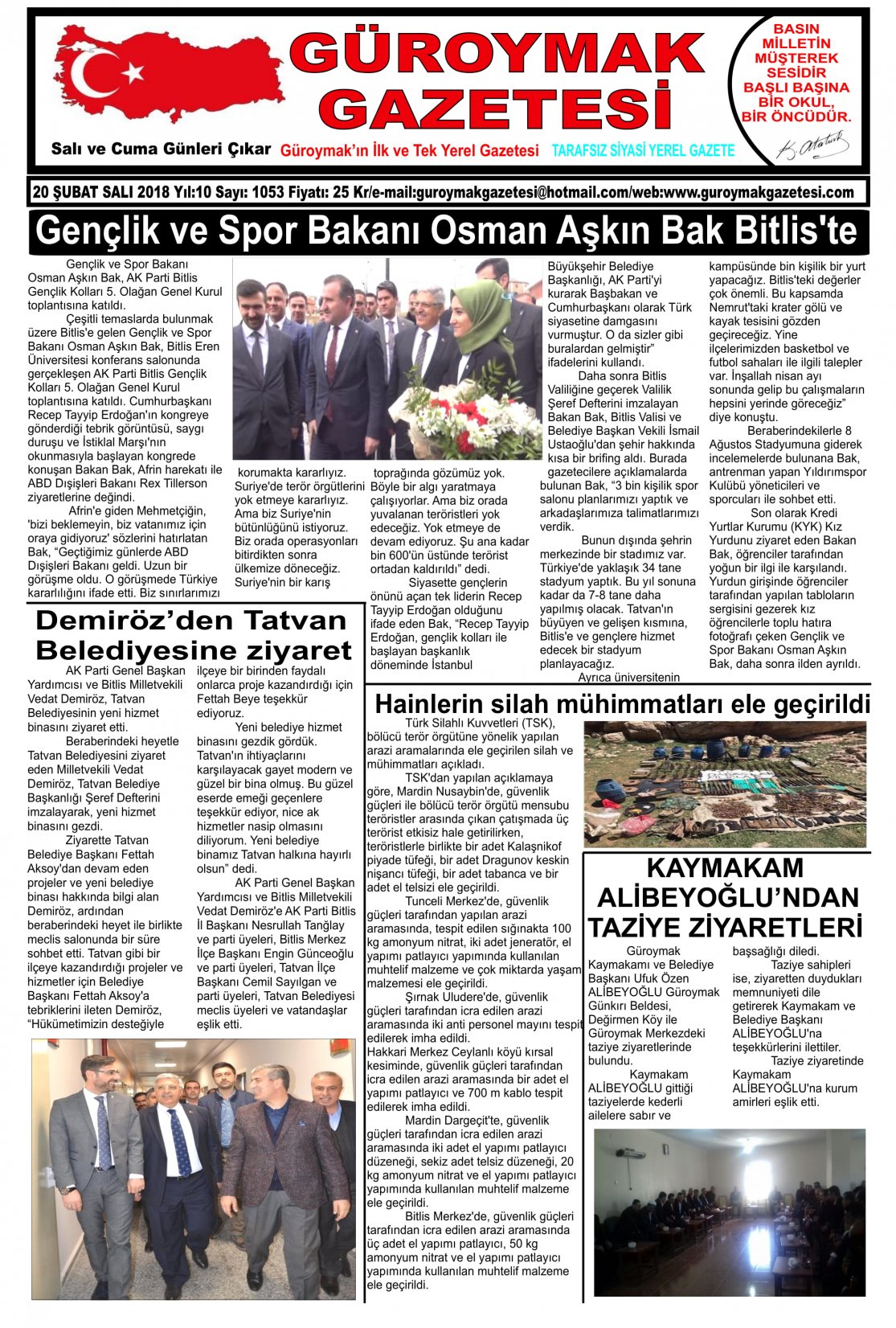 Güroymak Gazetesi 1-1.jpg Sayılı Gazete Küpürü