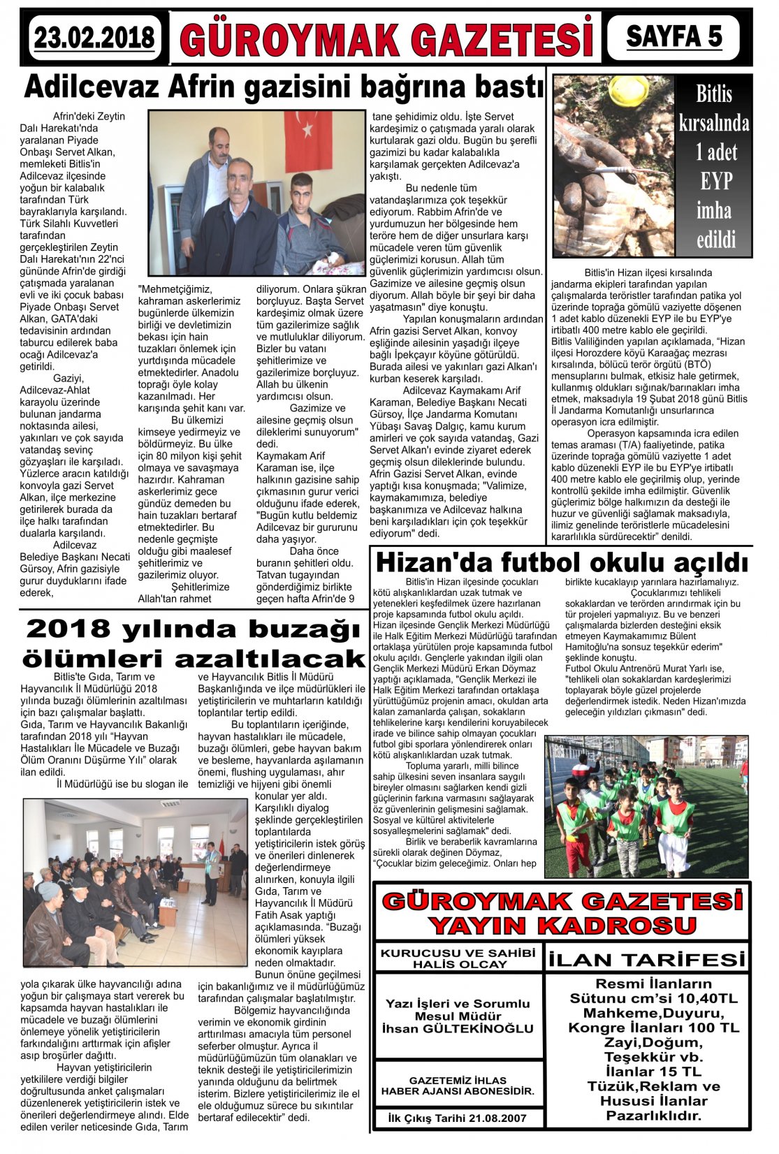 Güroymak Gazetesi 5.jpg Sayılı Gazete Küpürü