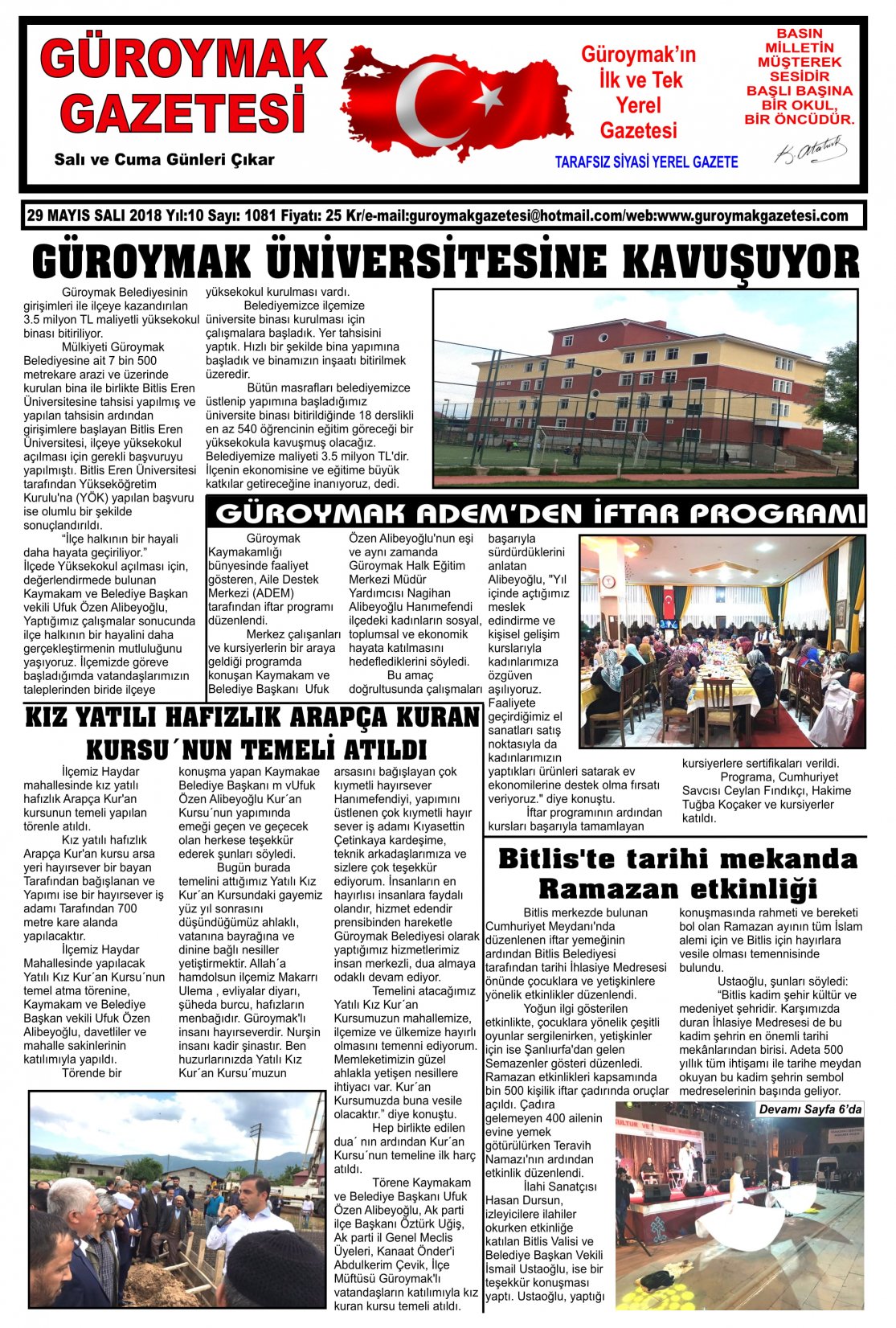 Güroymak Gazetesi 1-01.jpg Sayılı Gazete Küpürü