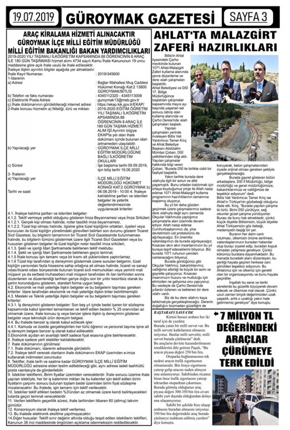 Güroymak Gazetesi  Sayılı Gazete Küpürü