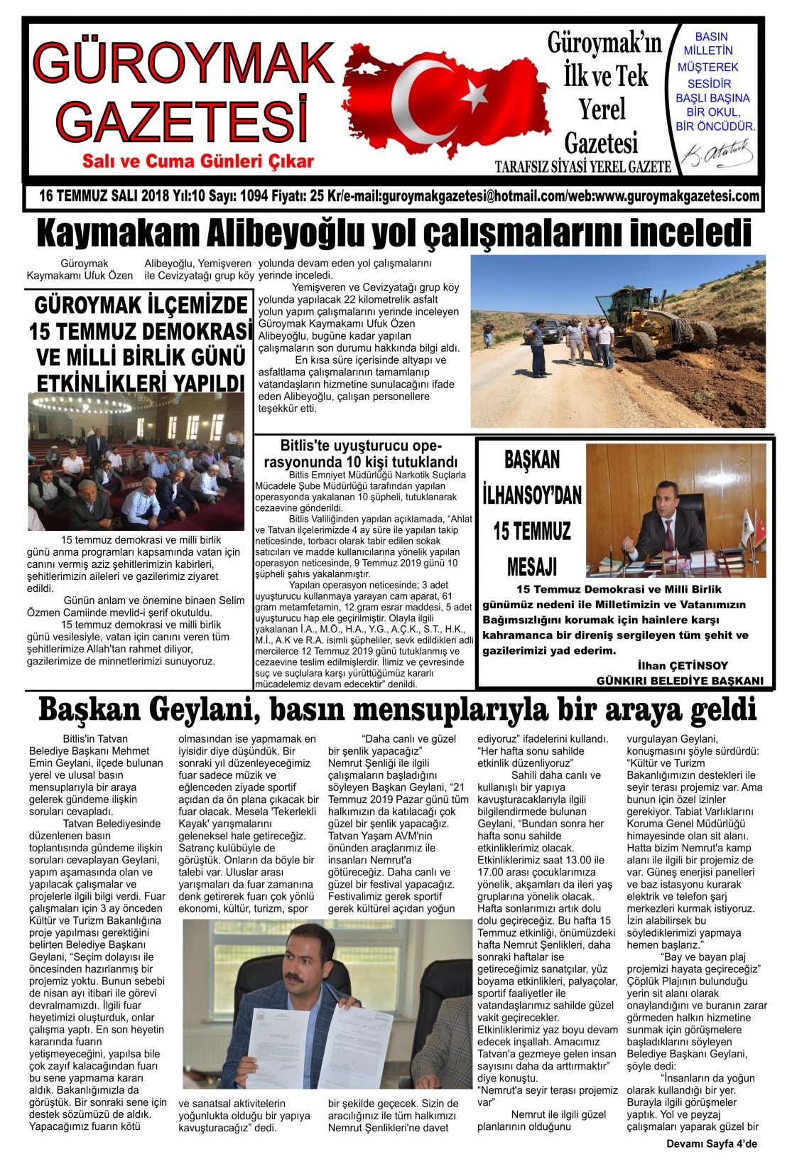 Güroymak Gazetesi 1-1.jpg Sayılı Gazete Küpürü