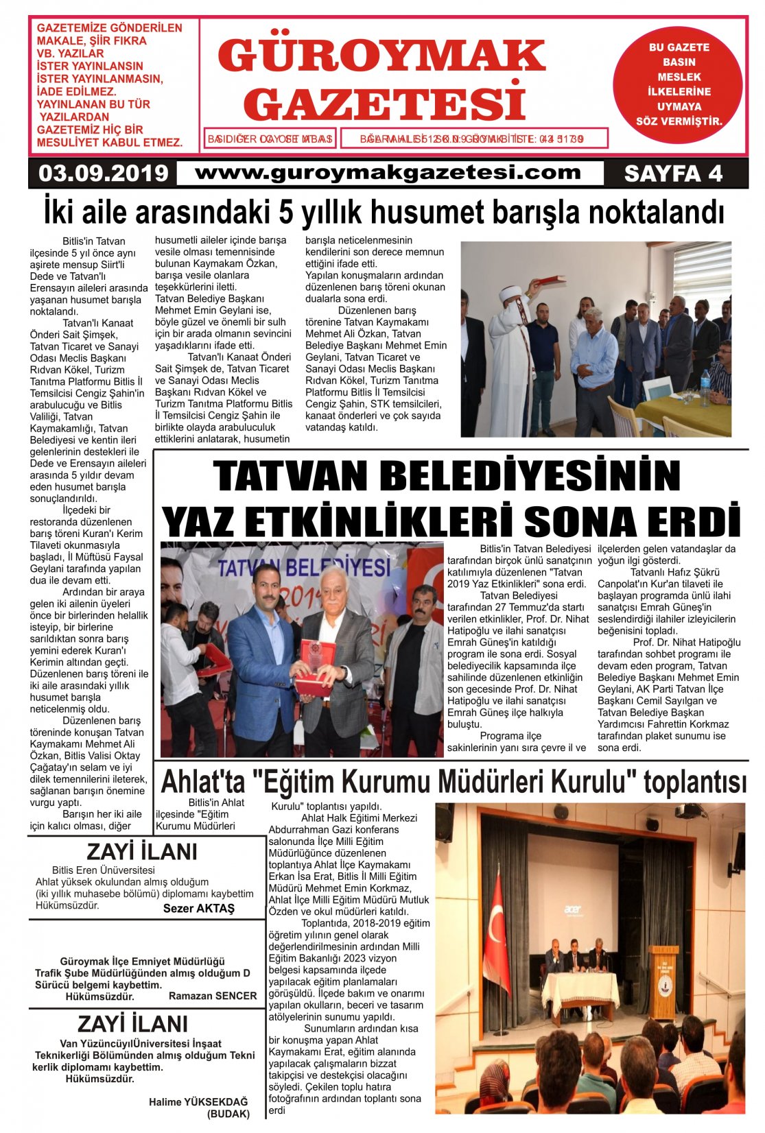 Güroymak Gazetesi 4.jpg Sayılı Gazete Küpürü