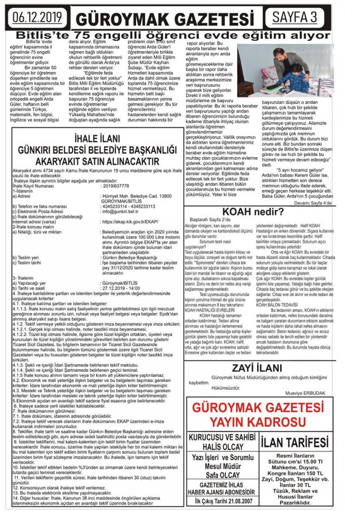 Güroymak Gazetesi  Sayılı Gazete Küpürü