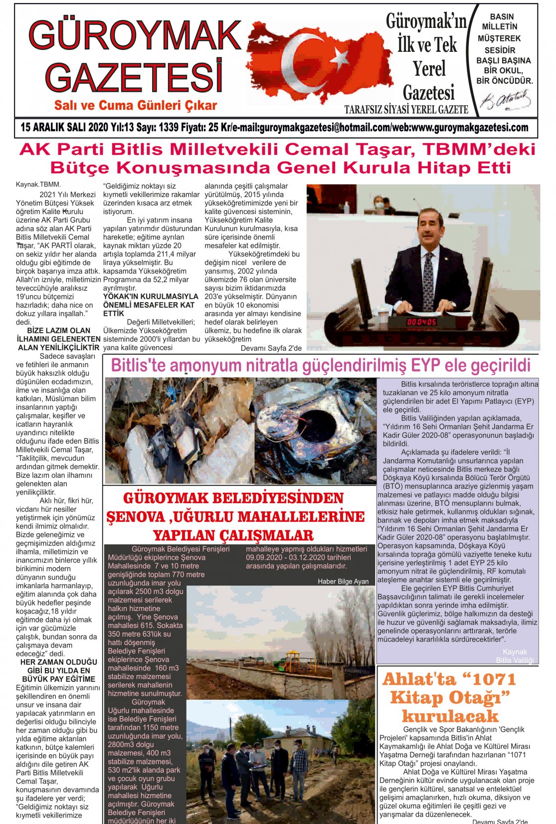 Güroymak Gazetesi 1-1.jpg Sayılı Gazete Küpürü