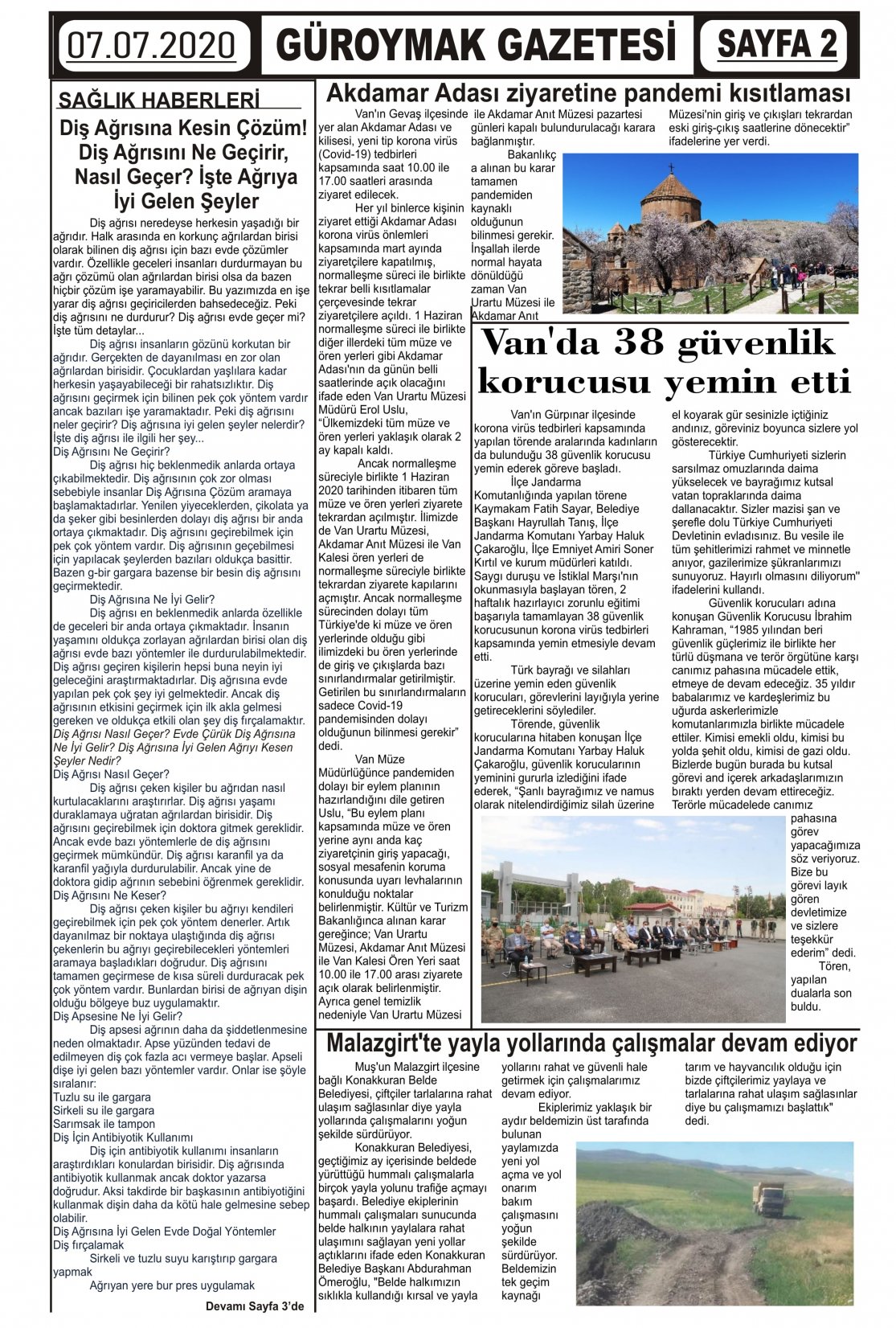Güroymak Gazetesi  Sayılı Gazete Küpürü