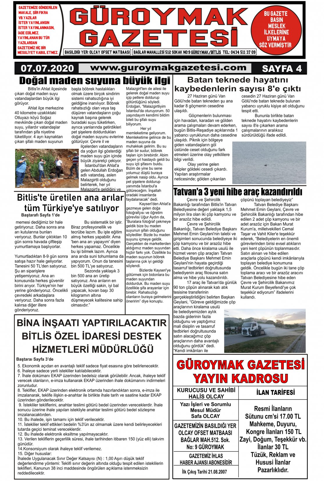 Güroymak Gazetesi  Sayılı Gazete Küpürü