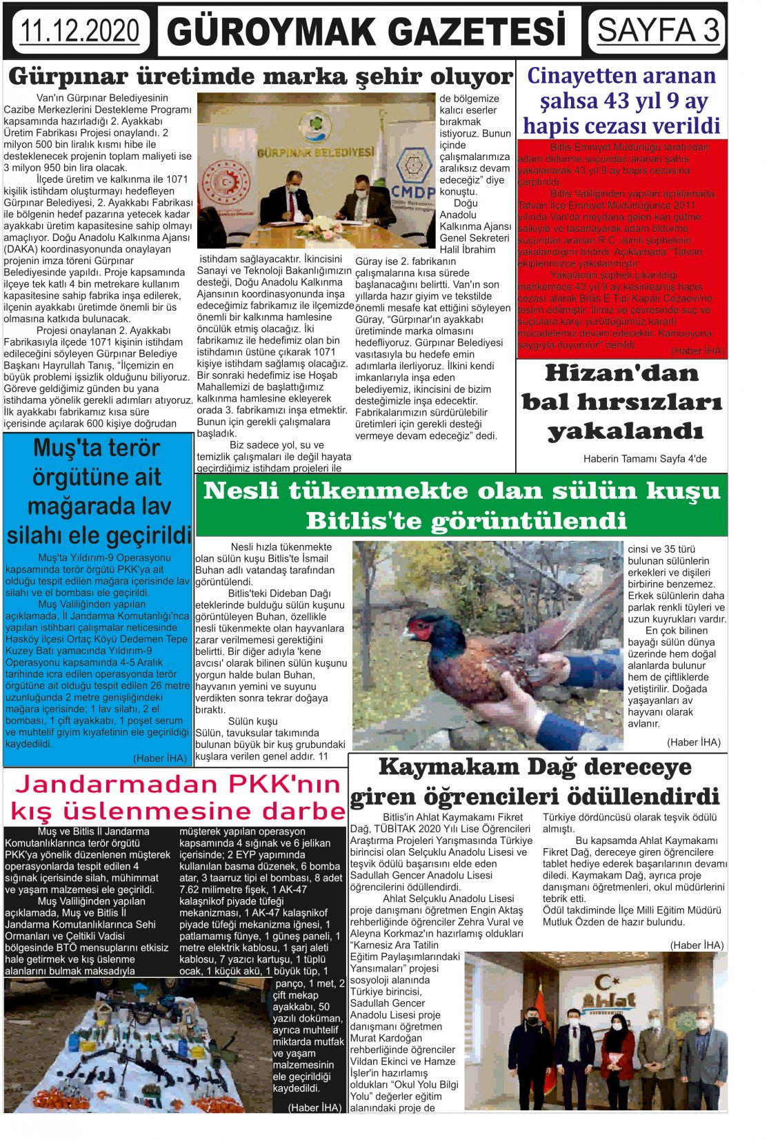 Güroymak Gazetesi  Sayılı Gazete Küpürü