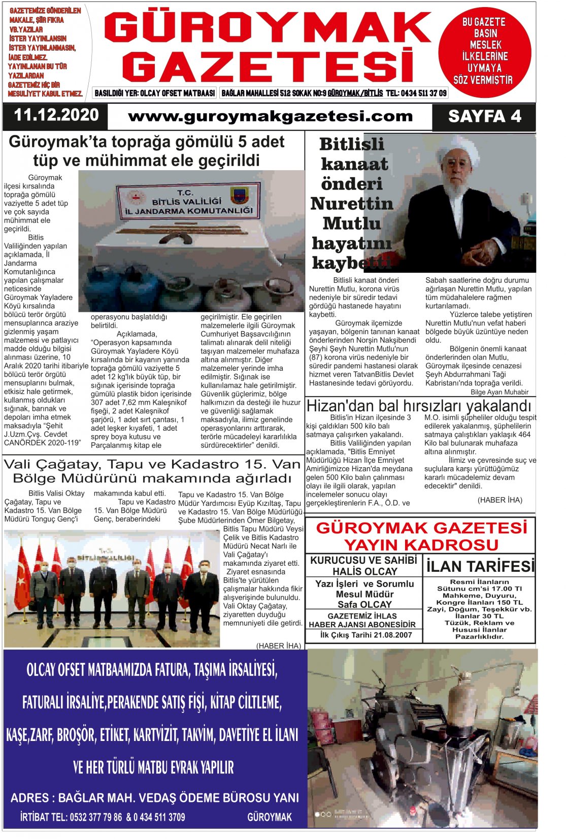 Güroymak Gazetesi  Sayılı Gazete Küpürü