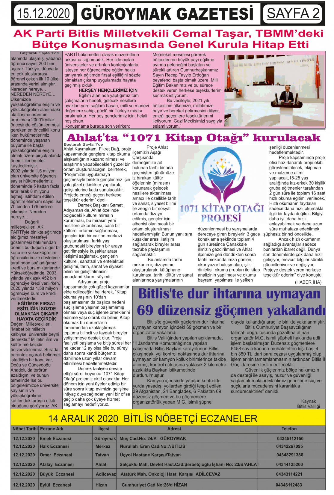 Güroymak Gazetesi  Sayılı Gazete Küpürü