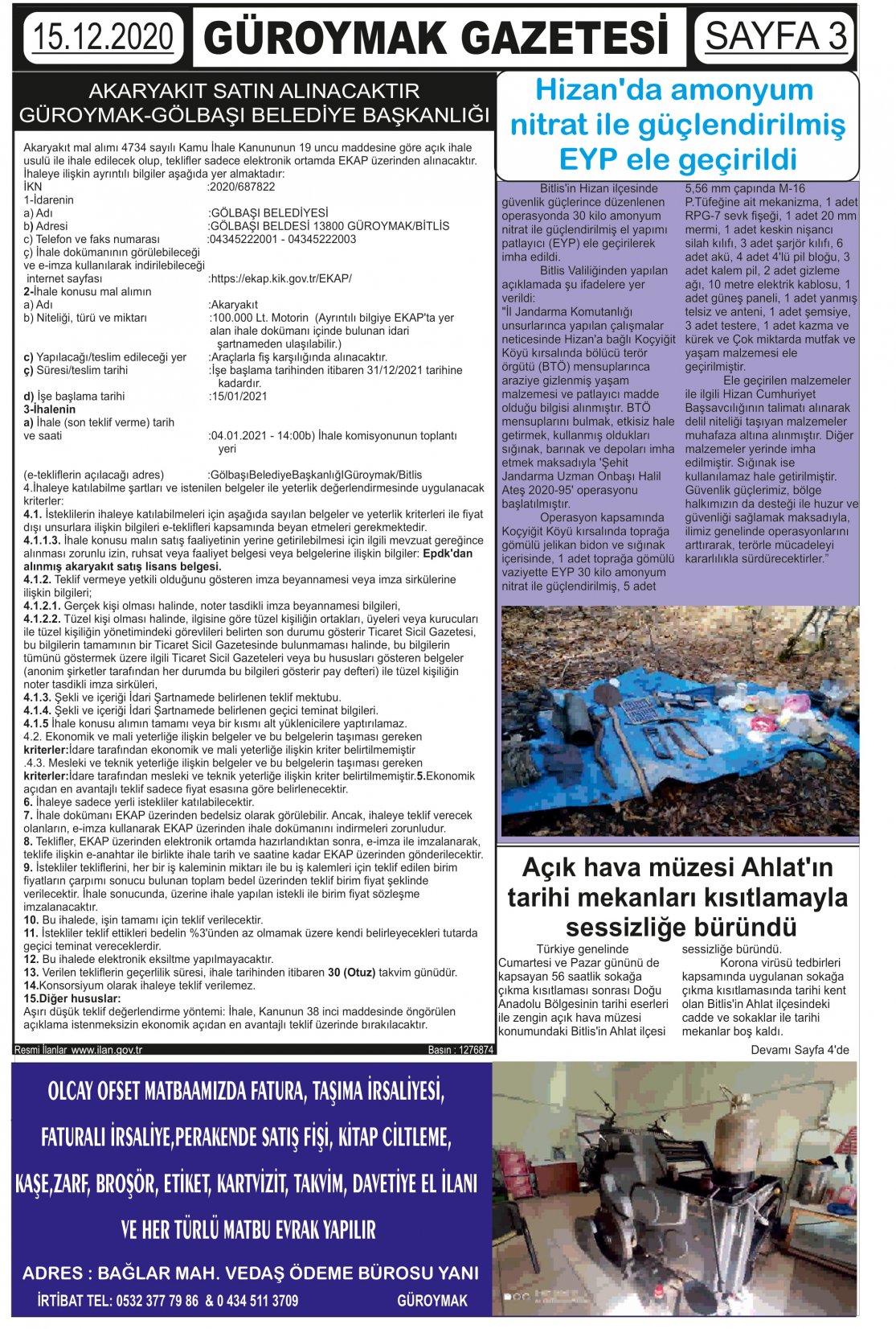 Güroymak Gazetesi  Sayılı Gazete Küpürü