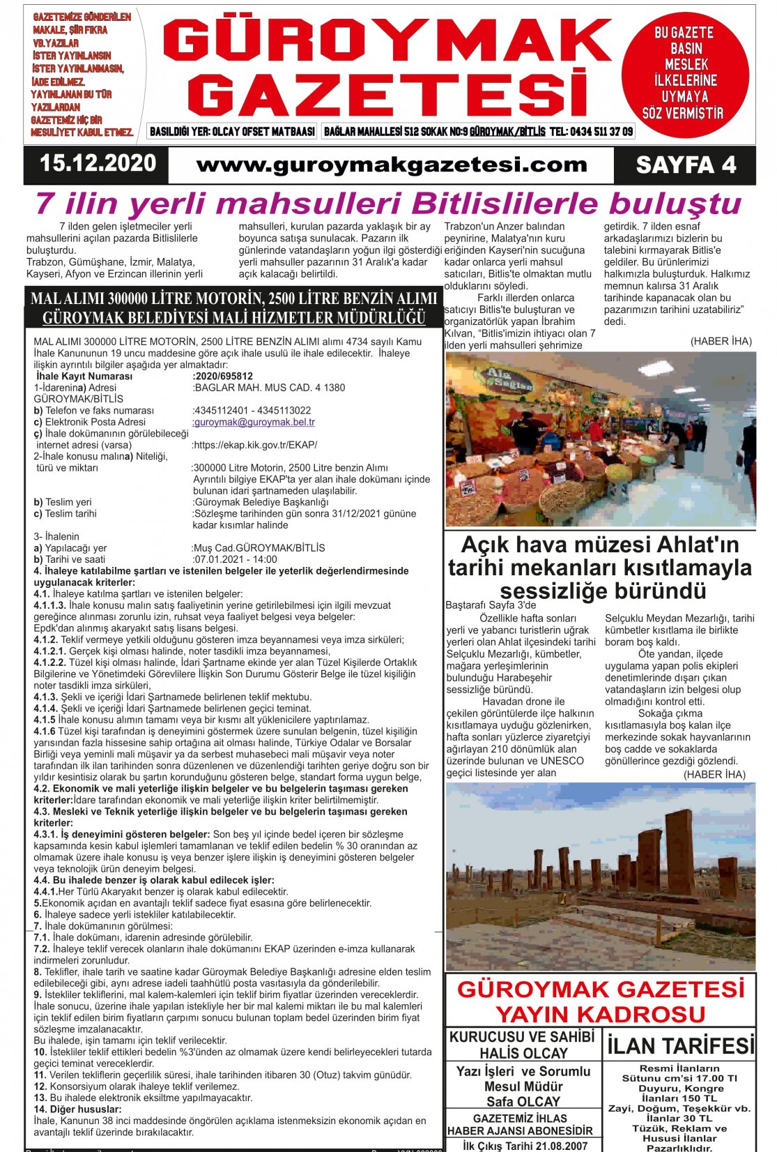 Güroymak Gazetesi  Sayılı Gazete Küpürü