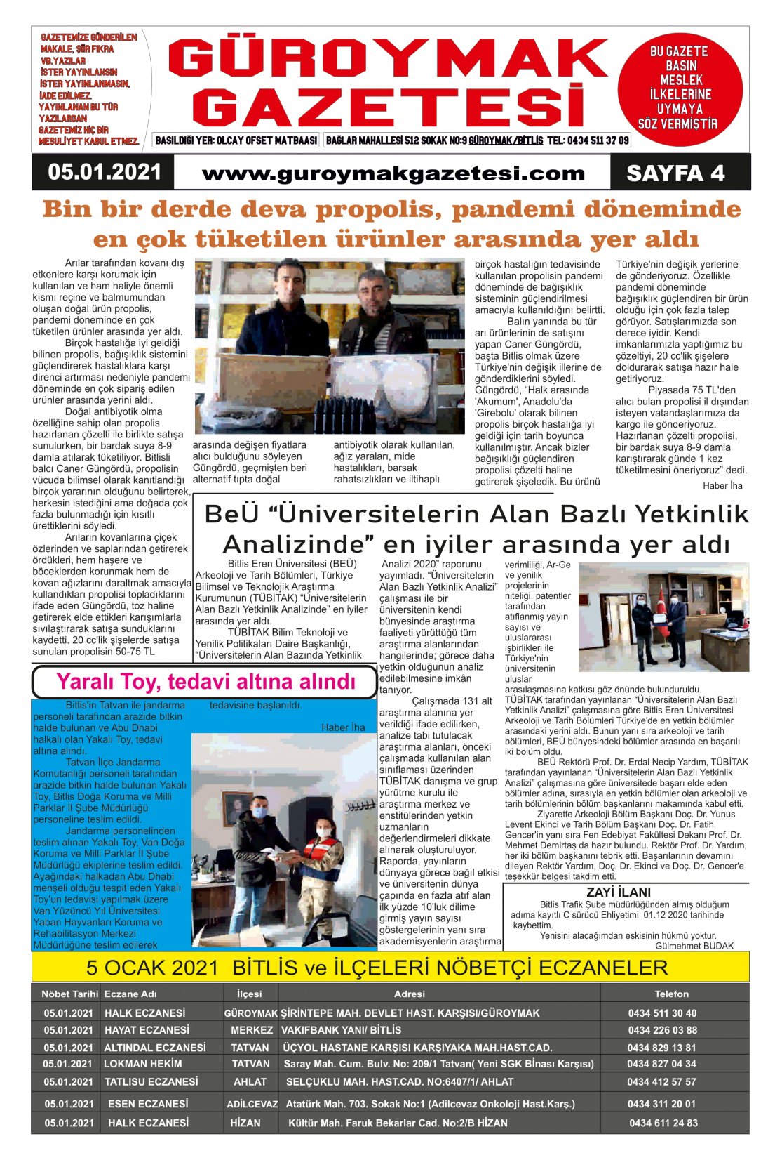 Güroymak Gazetesi  Sayılı Gazete Küpürü