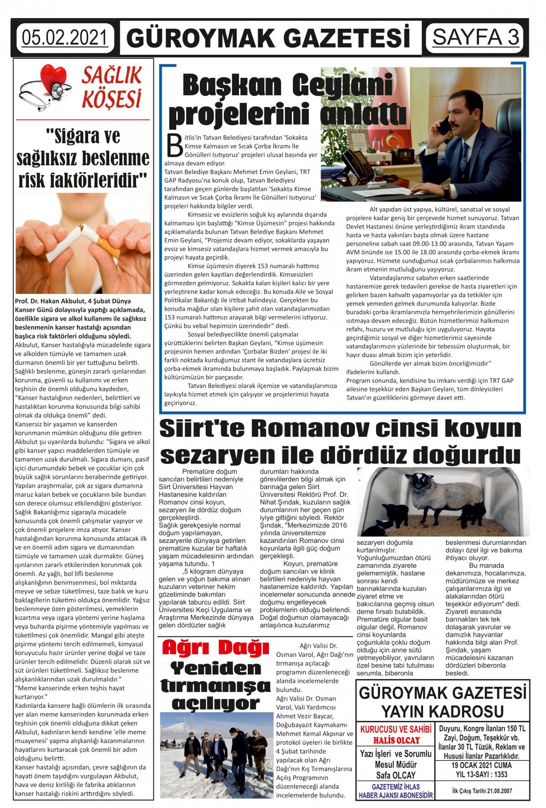 Güroymak Gazetesi  Sayılı Gazete Küpürü