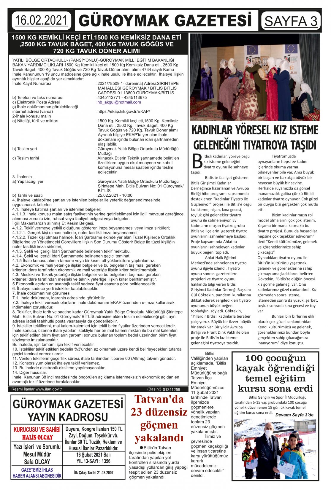 Güroymak Gazetesi  Sayılı Gazete Küpürü