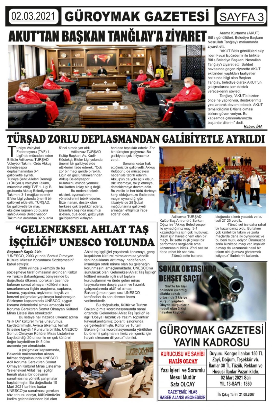 Güroymak Gazetesi  Sayılı Gazete Küpürü