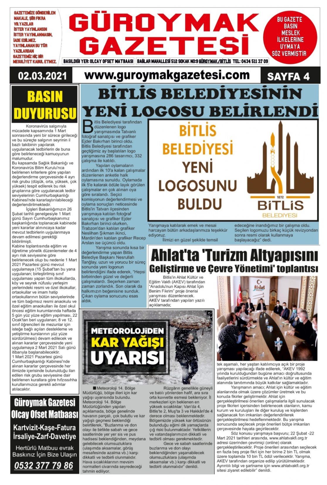 Güroymak Gazetesi  Sayılı Gazete Küpürü