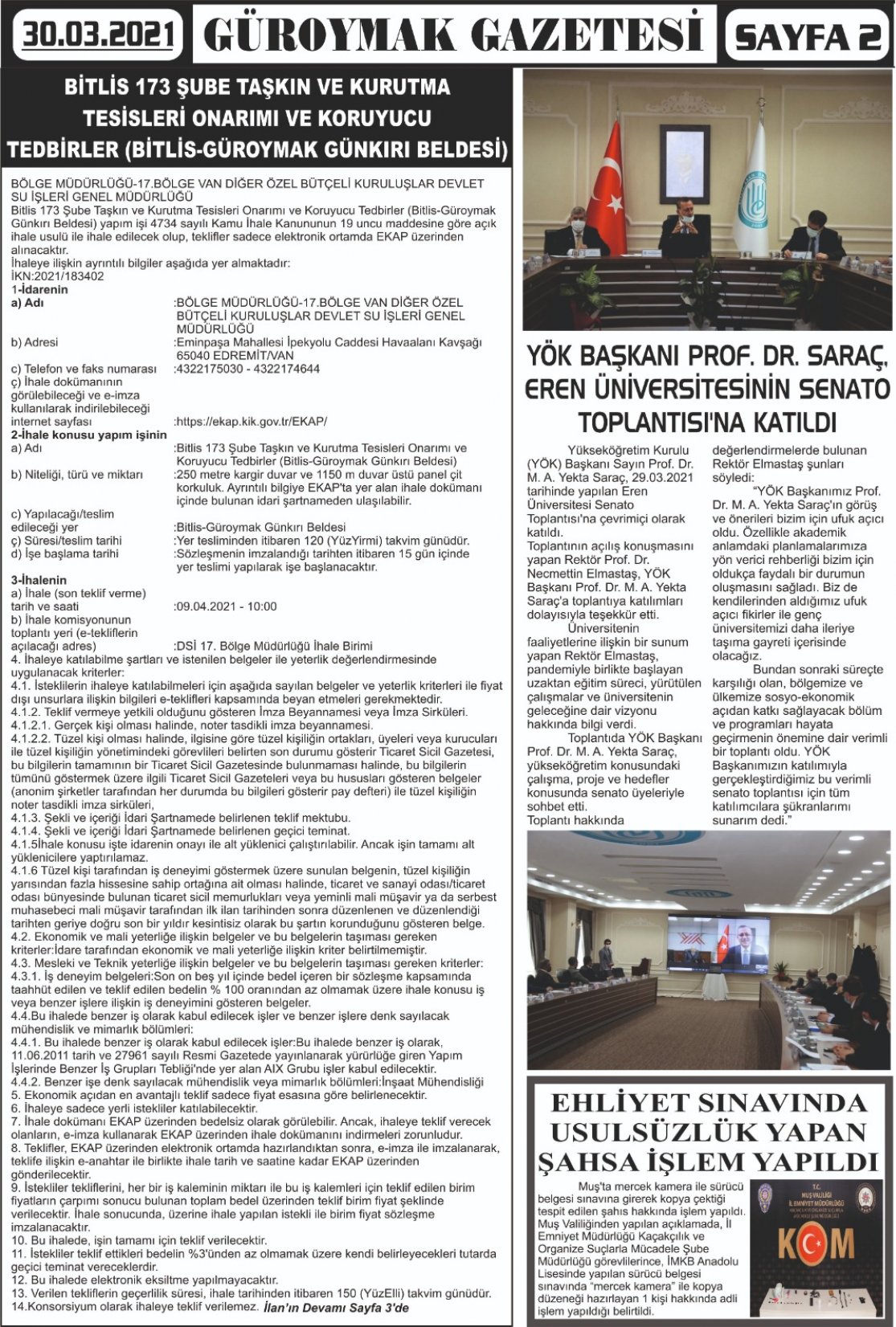 Güroymak Gazetesi  Sayılı Gazete Küpürü
