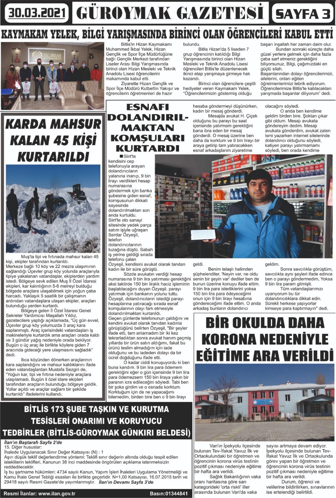 Güroymak Gazetesi  Sayılı Gazete Küpürü
