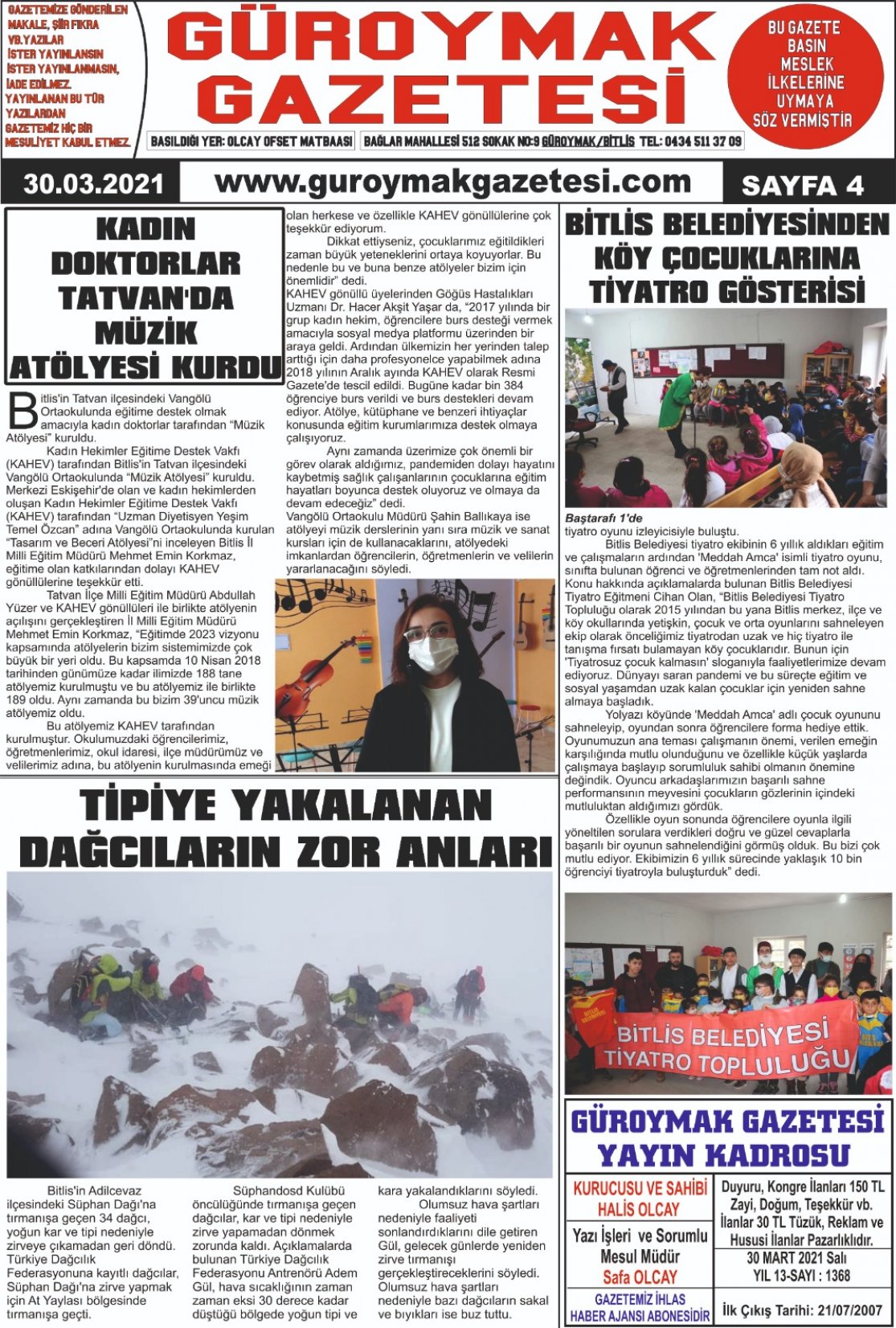Güroymak Gazetesi  Sayılı Gazete Küpürü