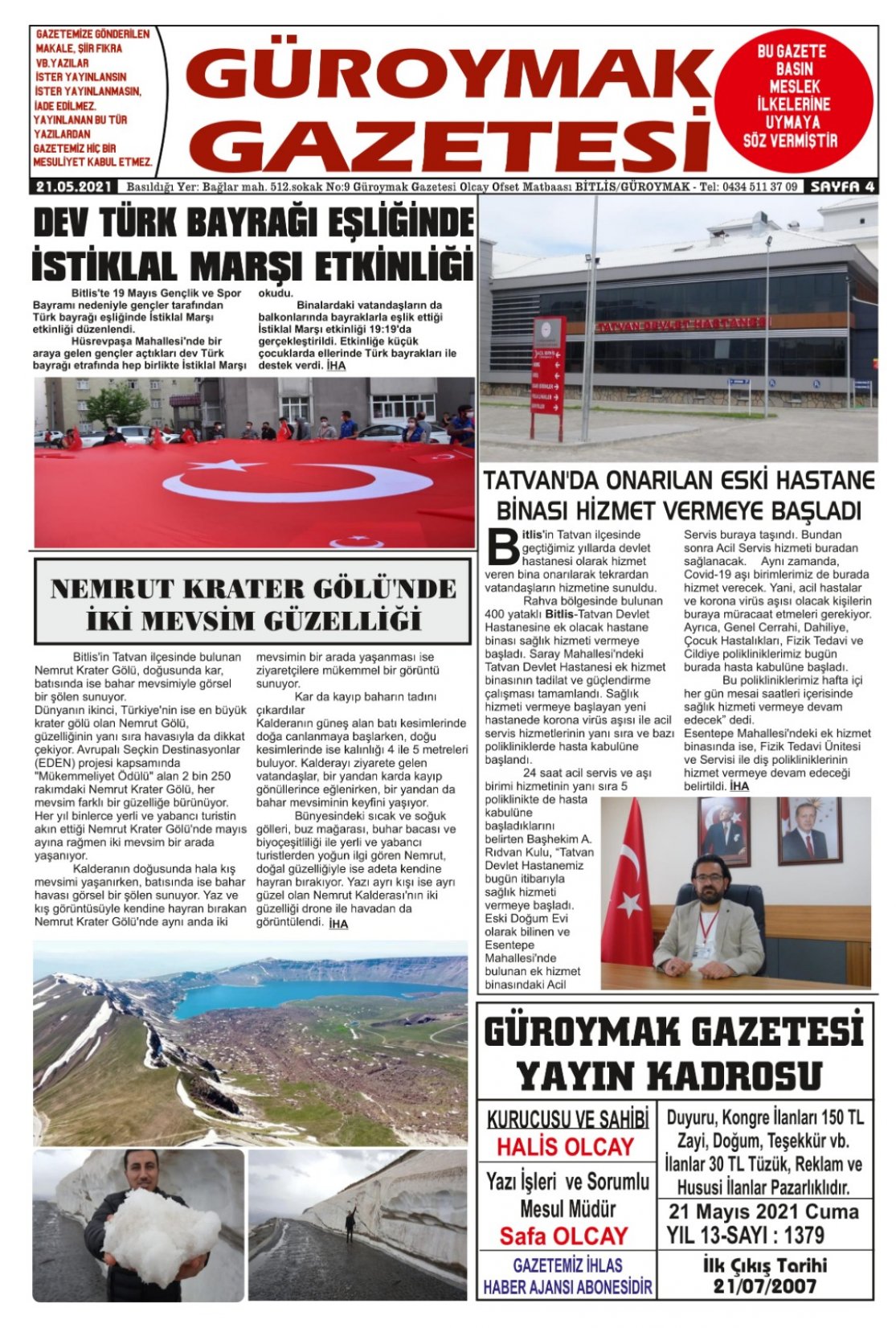 Güroymak Gazetesi  Sayılı Gazete Küpürü