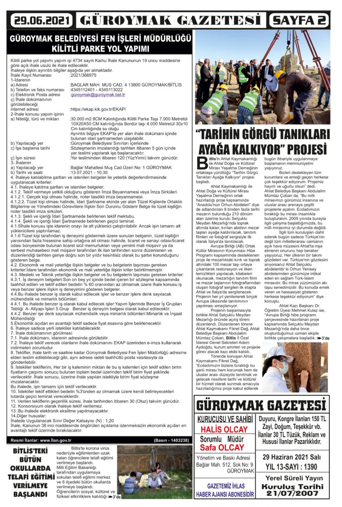 Güroymak Gazetesi  Sayılı Gazete Küpürü