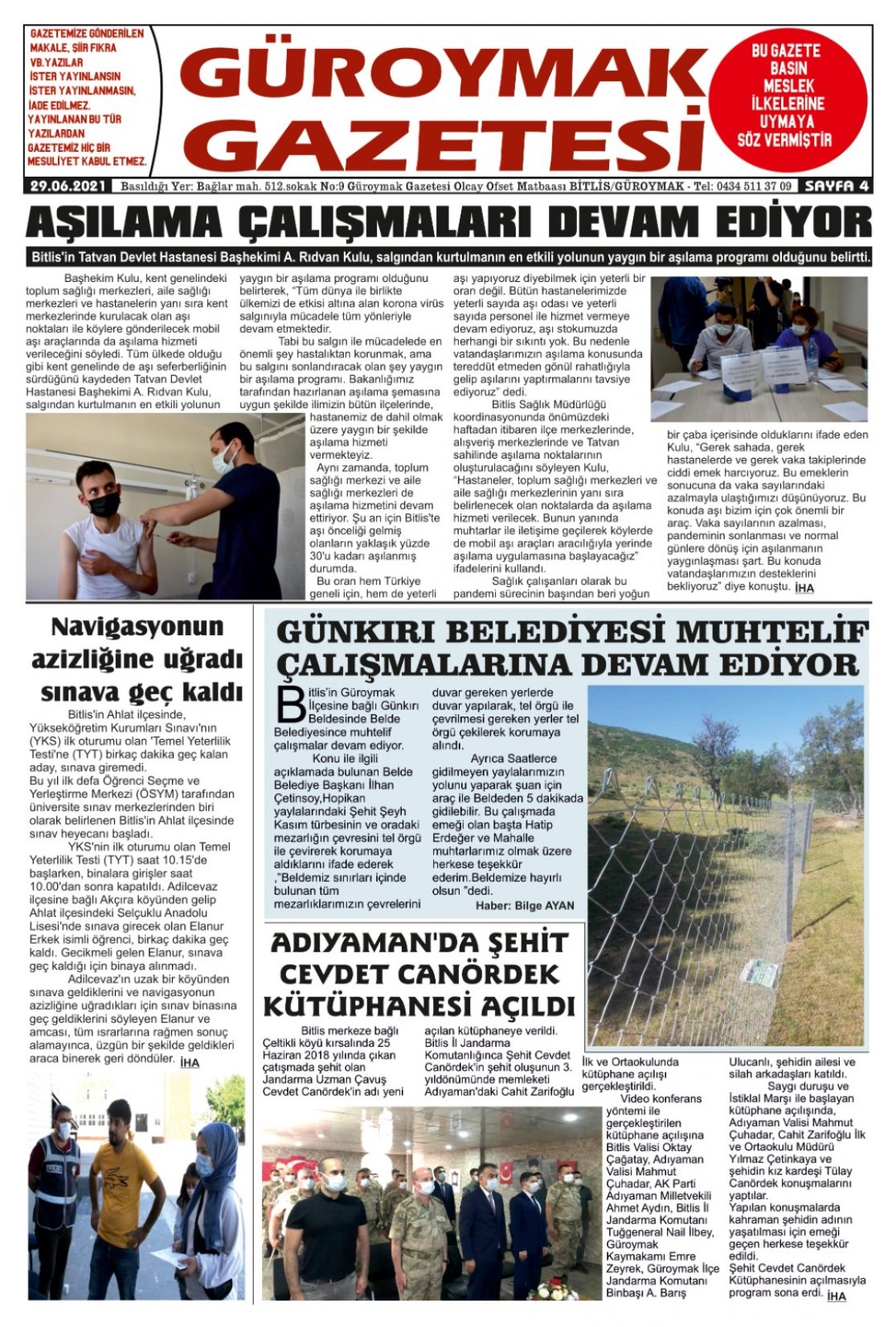 Güroymak Gazetesi  Sayılı Gazete Küpürü