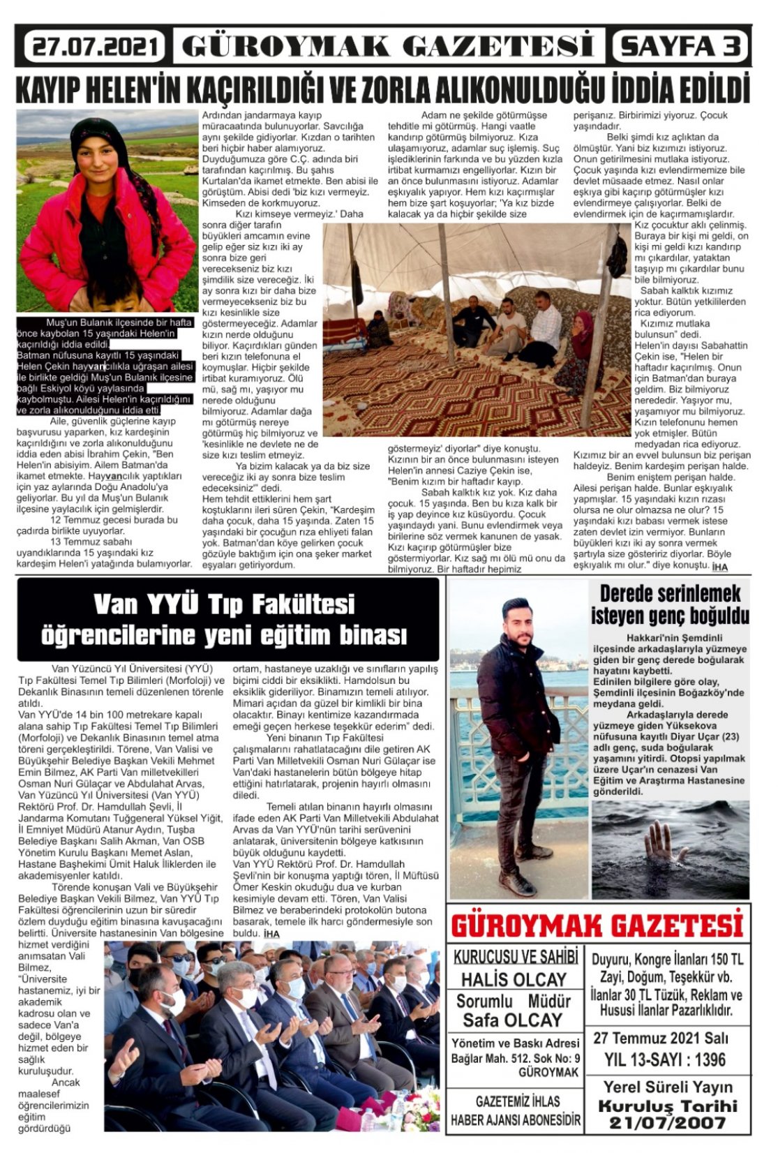 Güroymak Gazetesi  Sayılı Gazete Küpürü