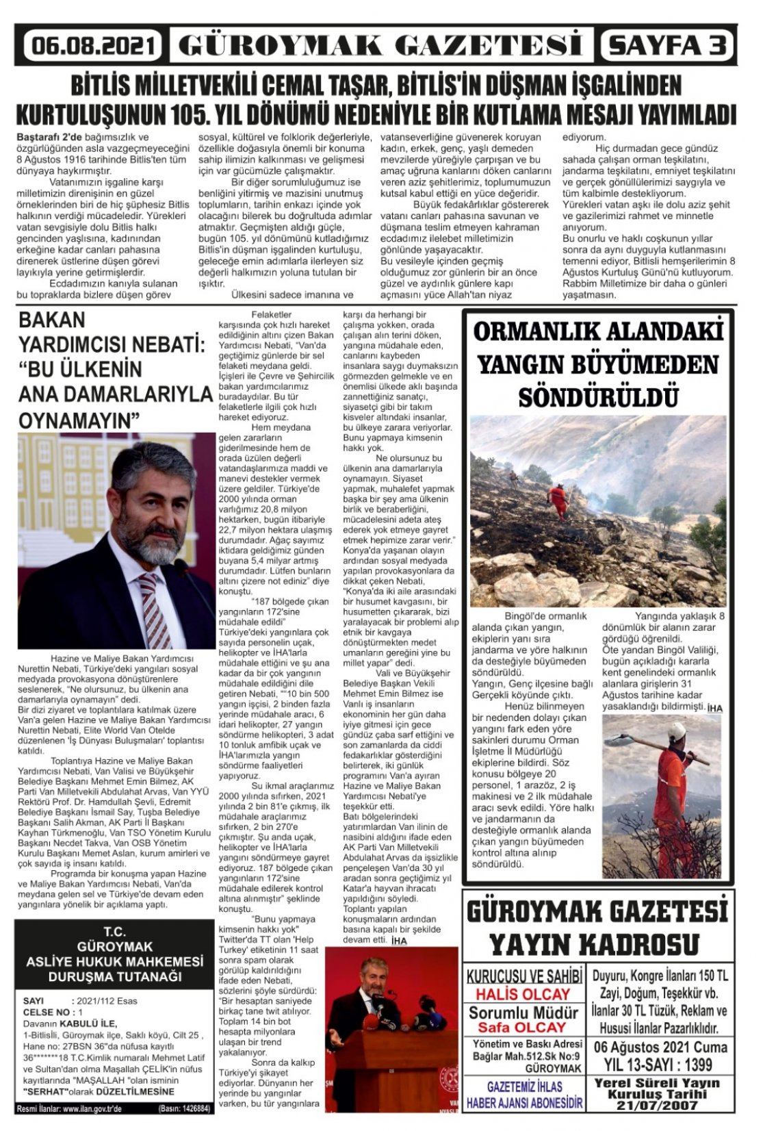 Güroymak Gazetesi  Sayılı Gazete Küpürü