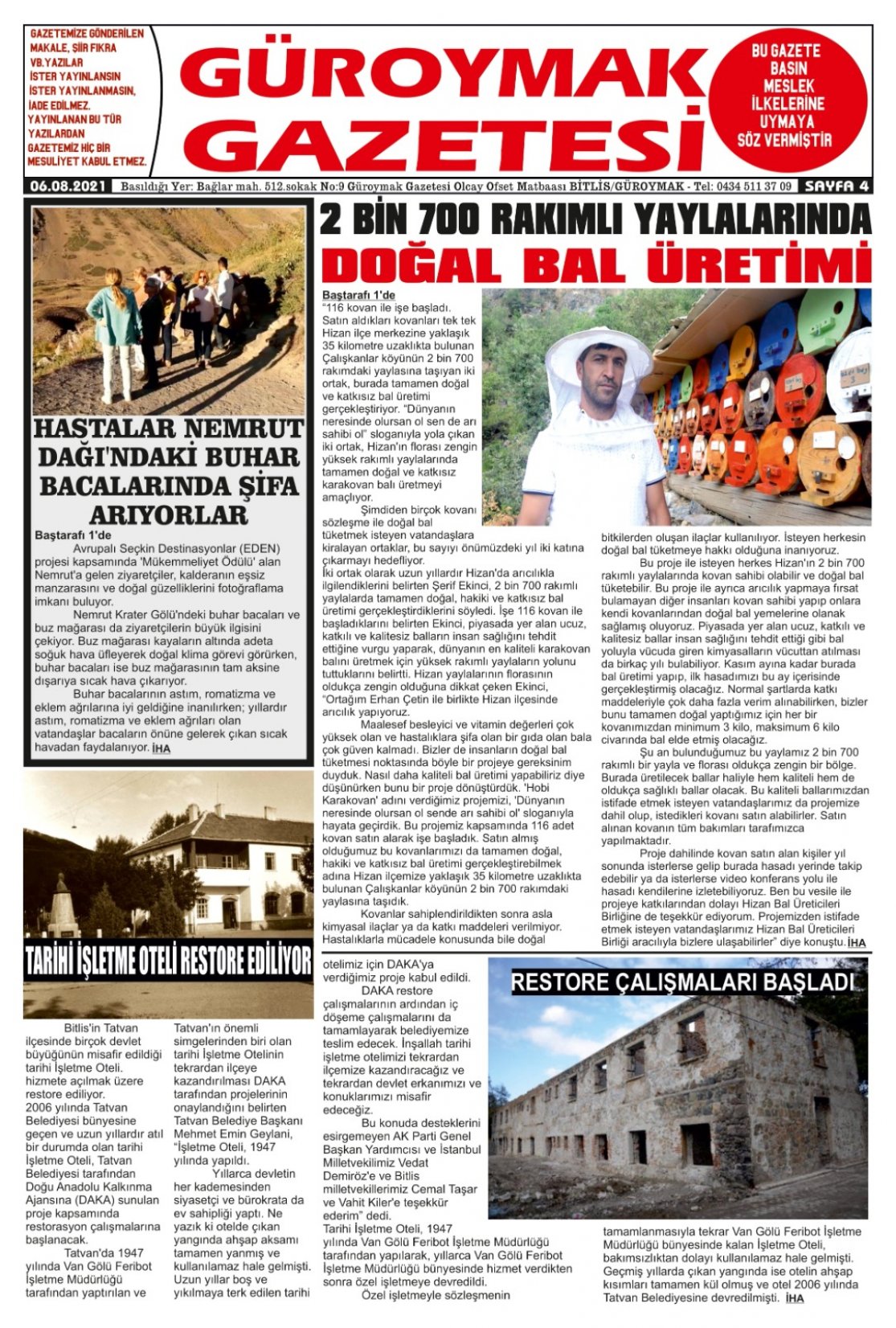 Güroymak Gazetesi  Sayılı Gazete Küpürü