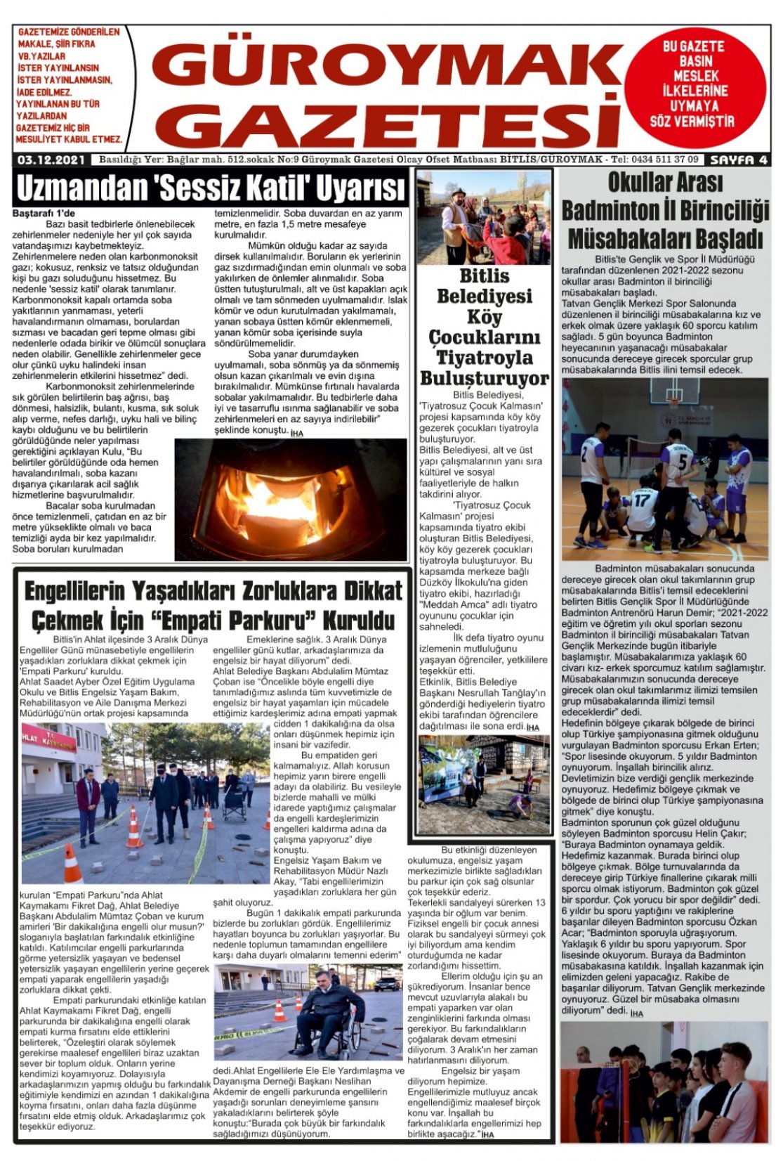 Güroymak Gazetesi  Sayılı Gazete Küpürü