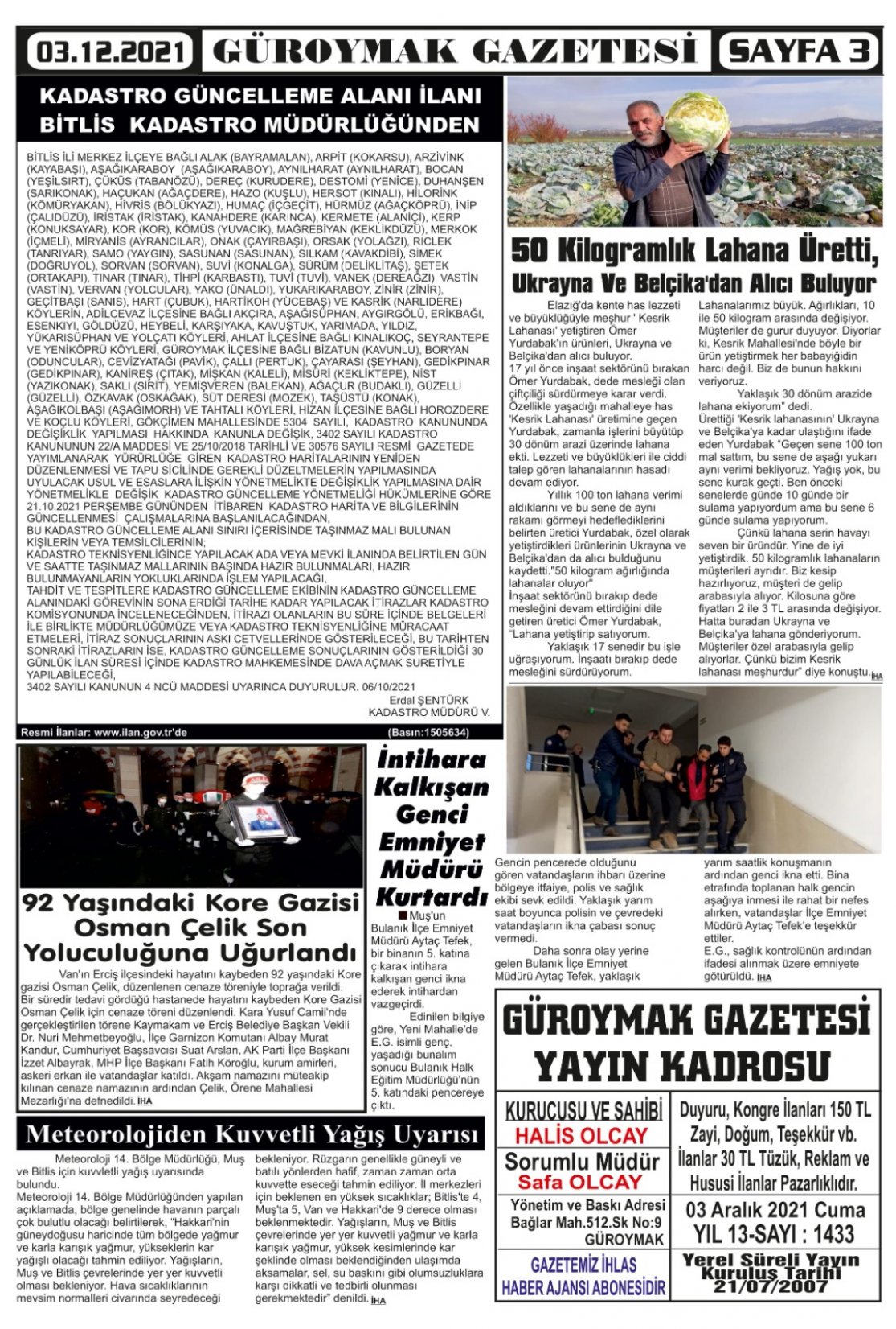 Güroymak Gazetesi  Sayılı Gazete Küpürü