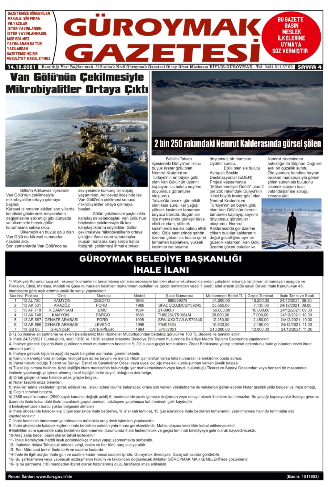 Güroymak Gazetesi  Sayılı Gazete Küpürü