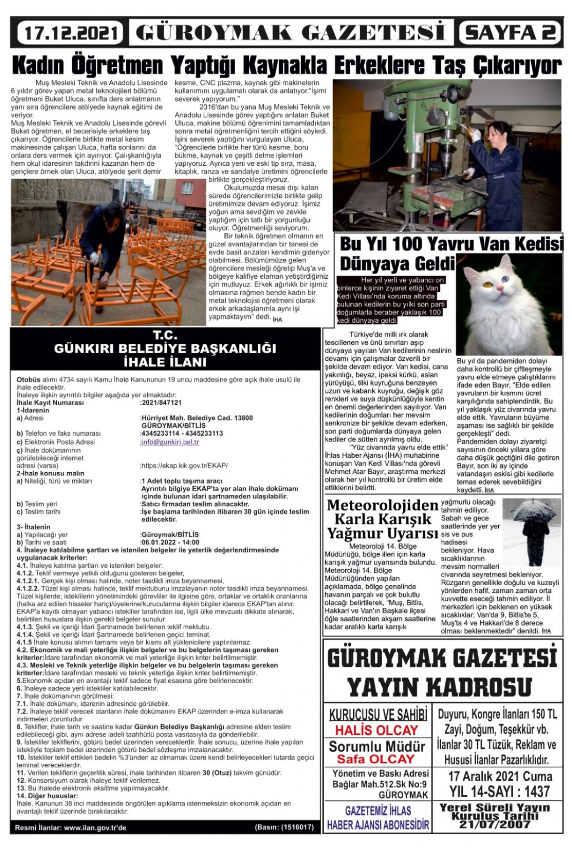 Güroymak Gazetesi  Sayılı Gazete Küpürü