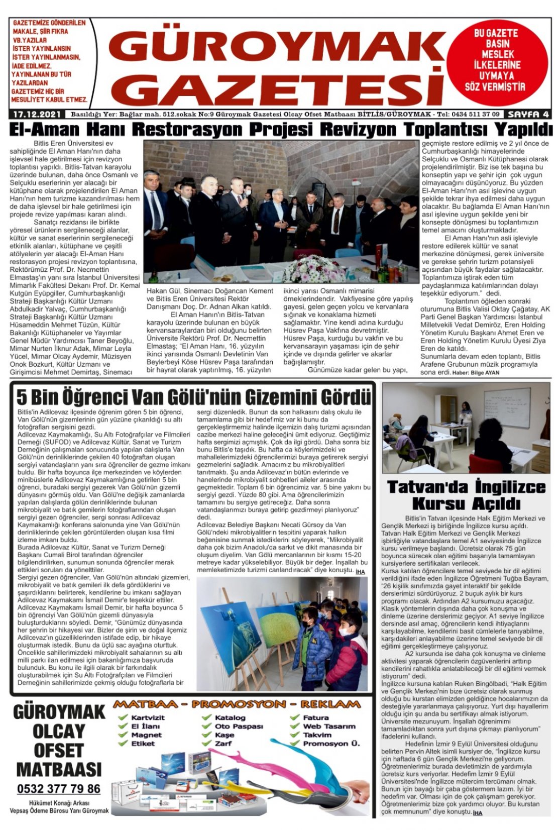 Güroymak Gazetesi  Sayılı Gazete Küpürü