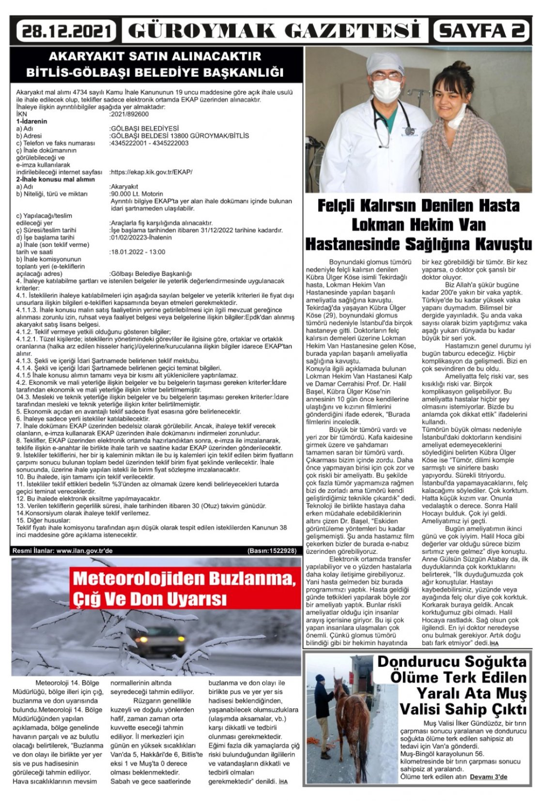 Güroymak Gazetesi  Sayılı Gazete Küpürü