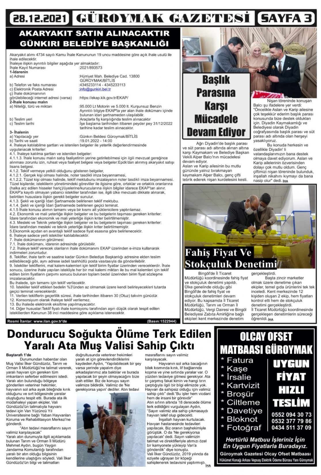 Güroymak Gazetesi  Sayılı Gazete Küpürü
