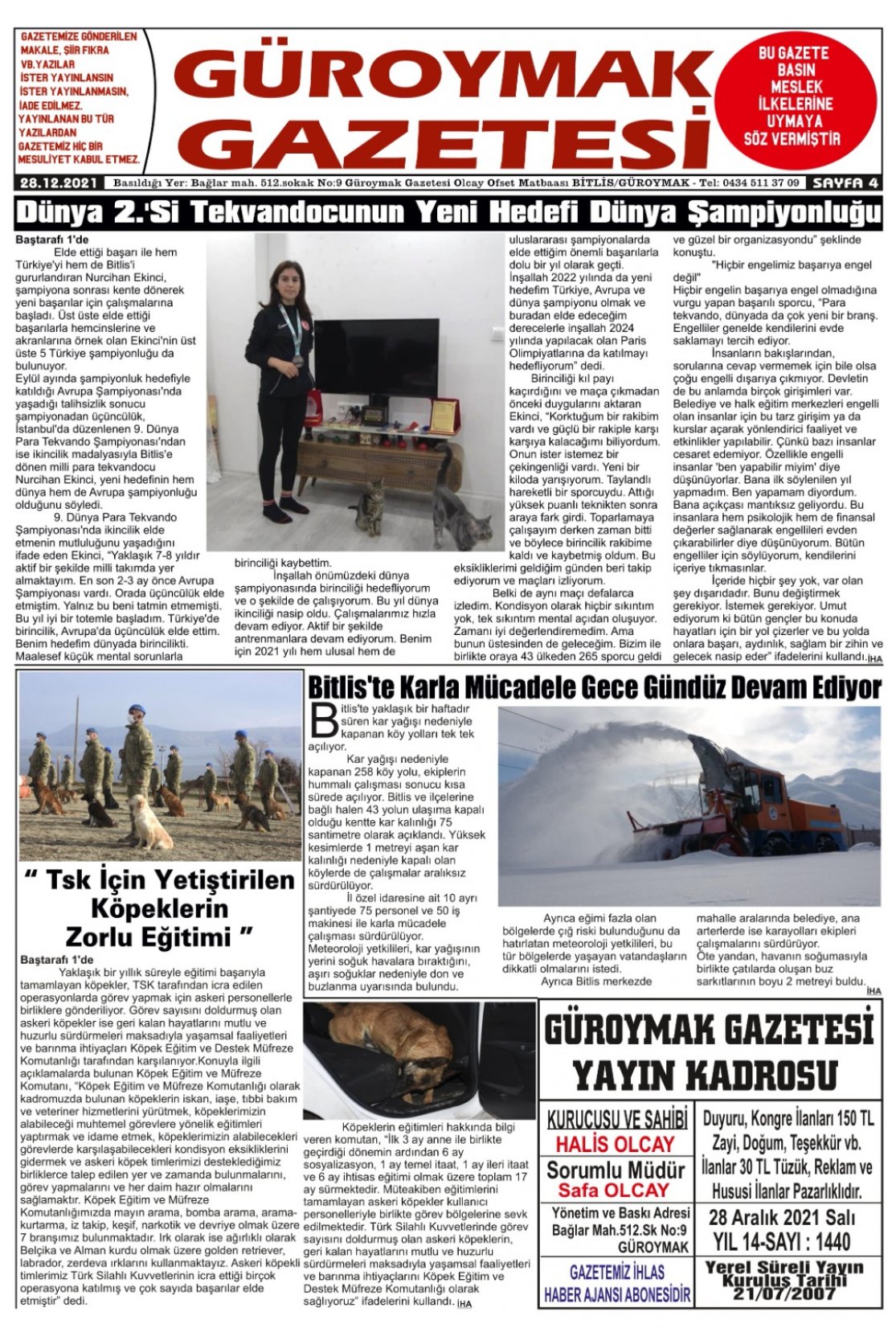 Güroymak Gazetesi  Sayılı Gazete Küpürü