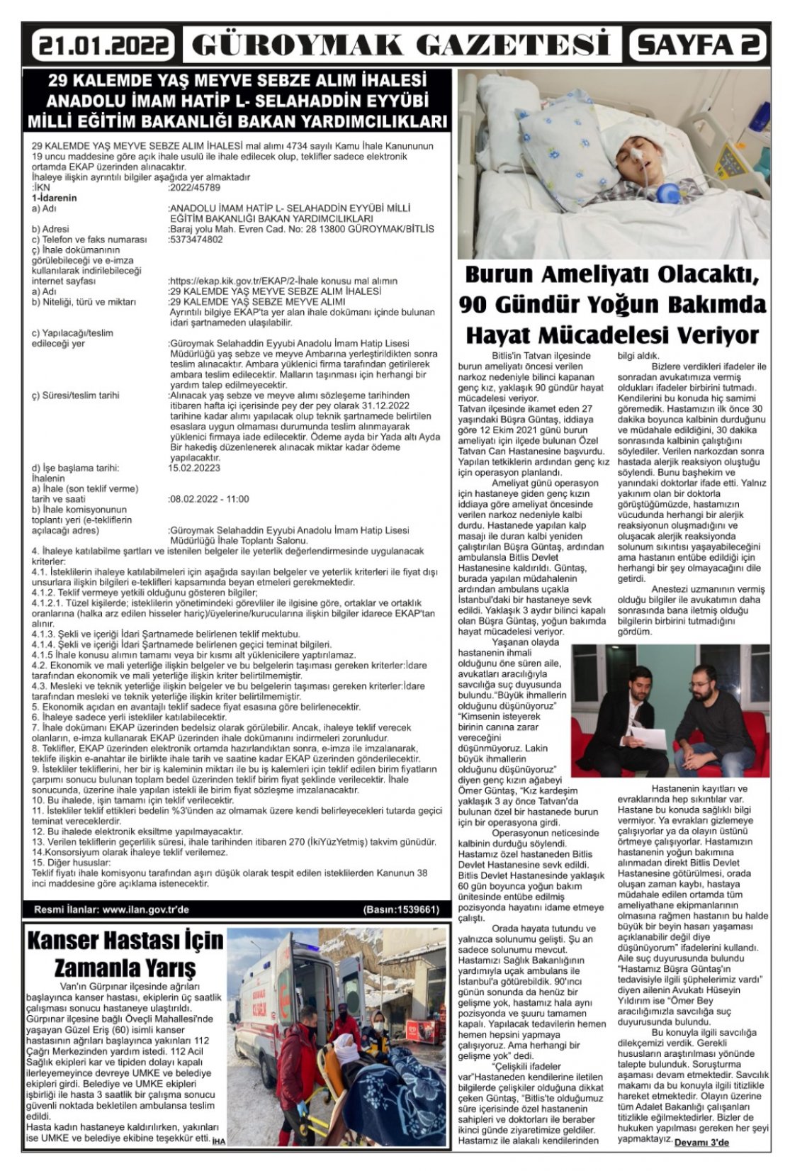Güroymak Gazetesi  Sayılı Gazete Küpürü