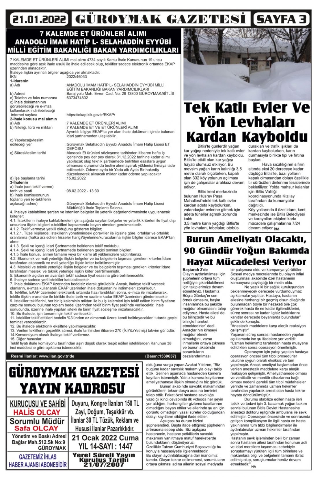 Güroymak Gazetesi  Sayılı Gazete Küpürü