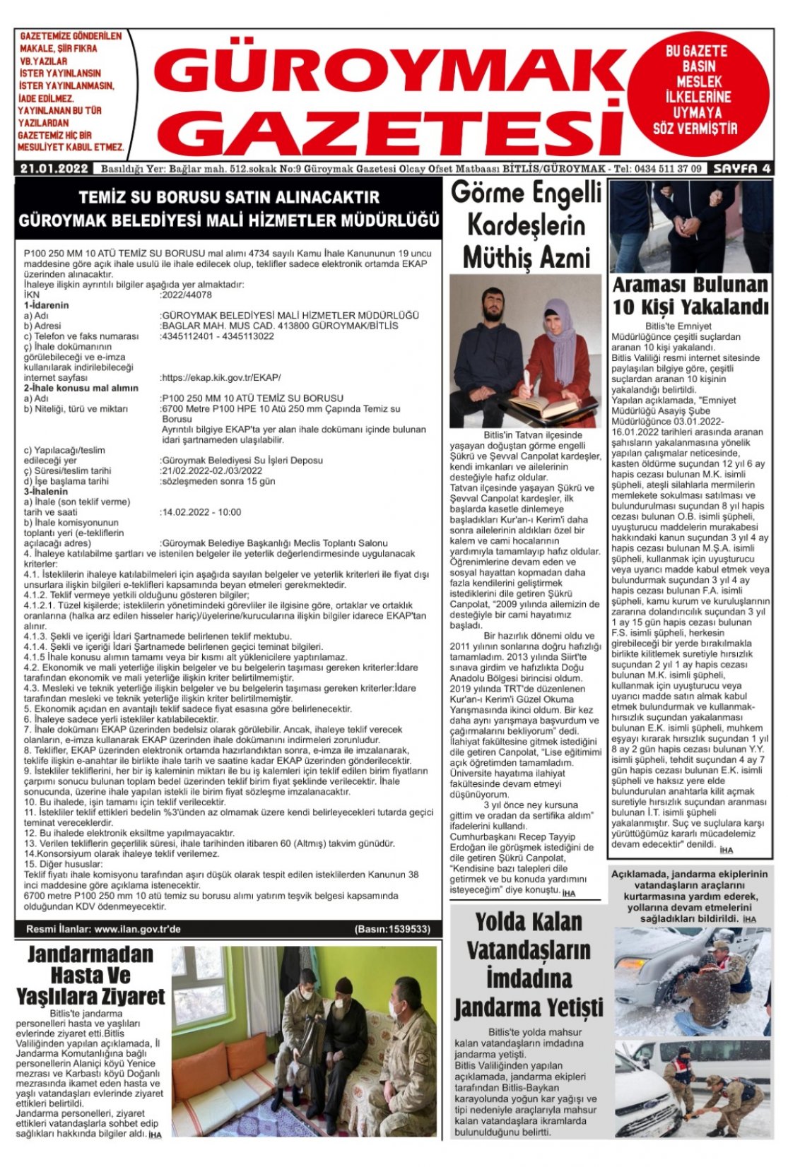 Güroymak Gazetesi  Sayılı Gazete Küpürü