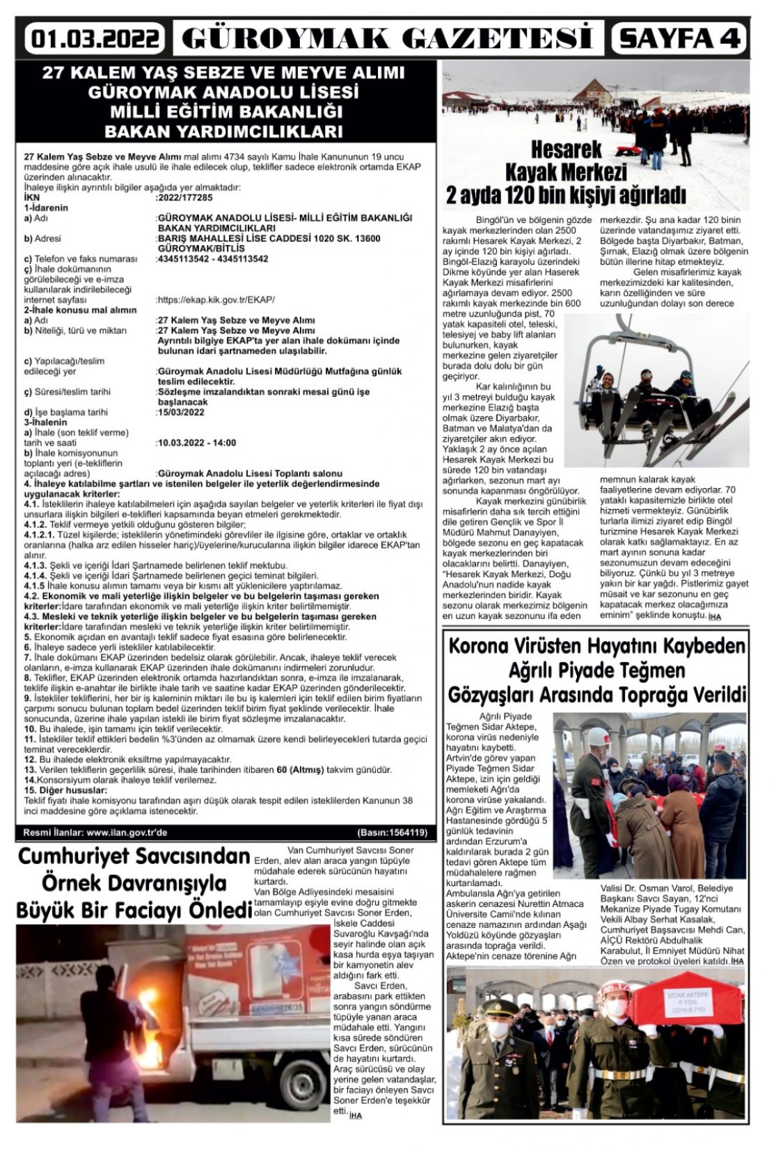 Güroymak Gazetesi  Sayılı Gazete Küpürü