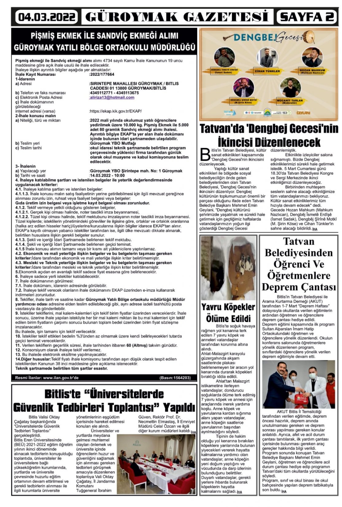 Güroymak Gazetesi  Sayılı Gazete Küpürü