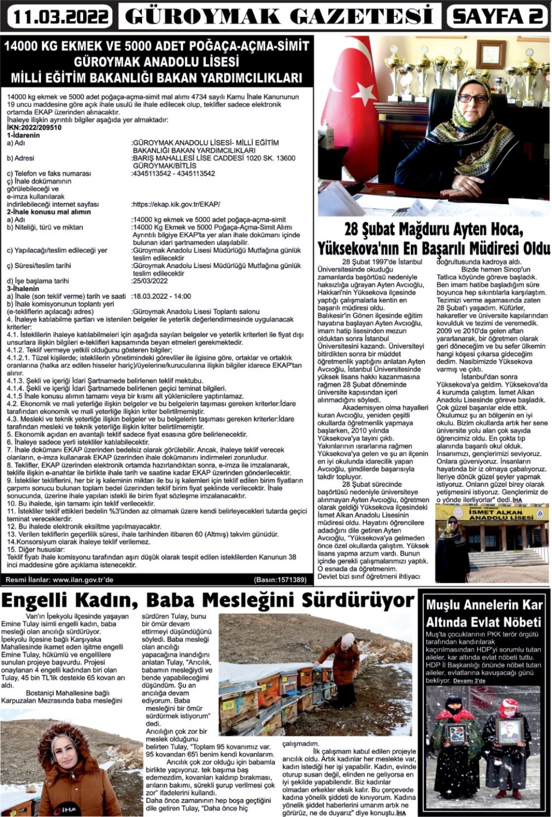 Güroymak Gazetesi  Sayılı Gazete Küpürü