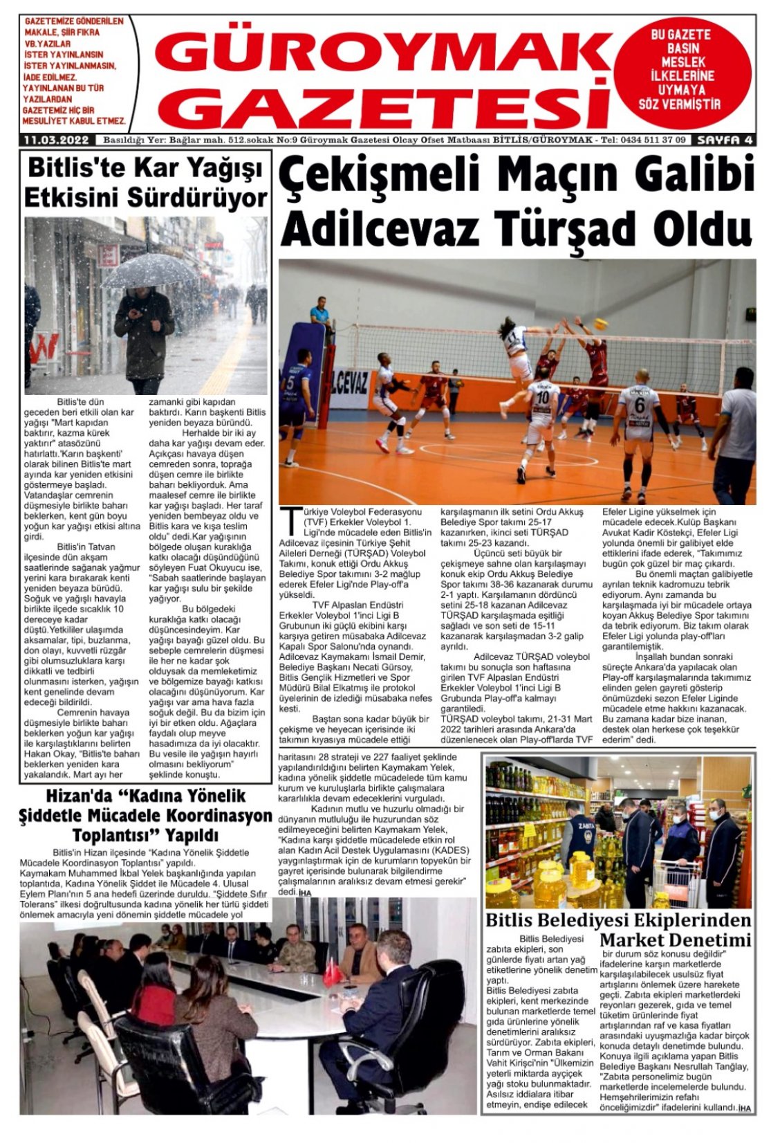 Güroymak Gazetesi  Sayılı Gazete Küpürü