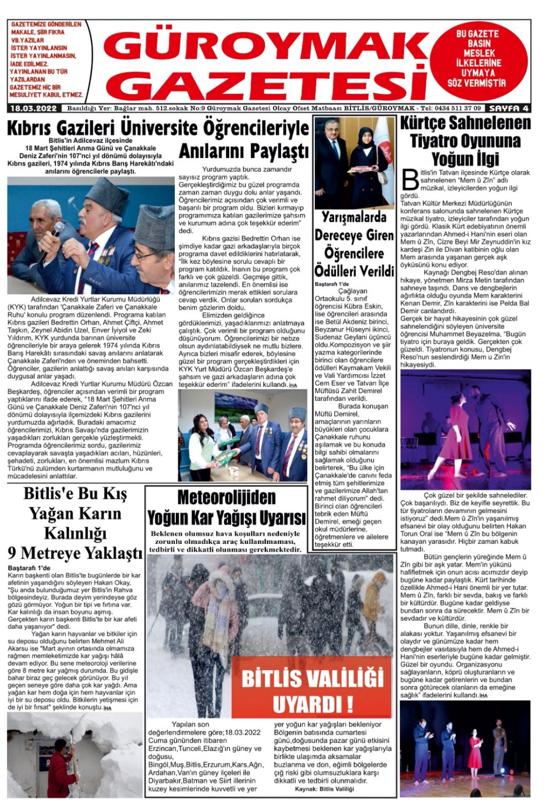 Güroymak Gazetesi  Sayılı Gazete Küpürü