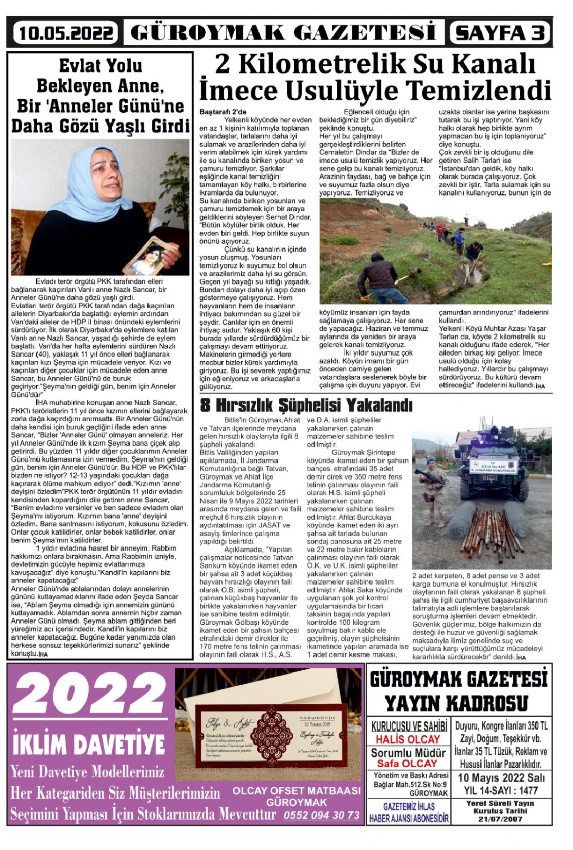 Güroymak Gazetesi  Sayılı Gazete Küpürü